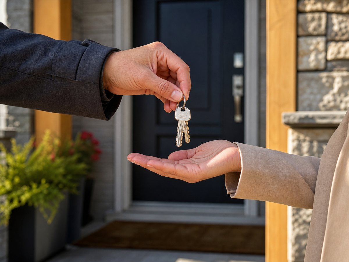 Illustration: house keys handed over at the front door