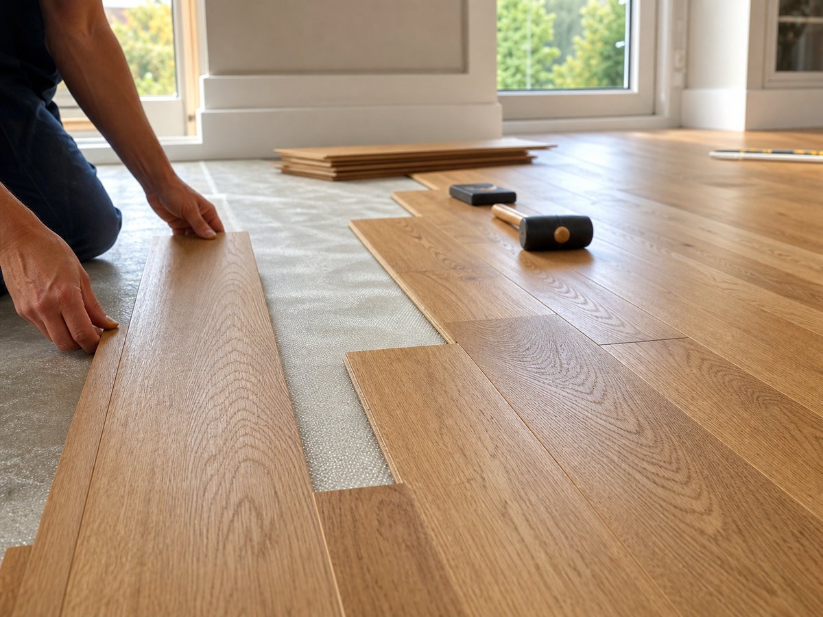 Hardwood flooring running through a room