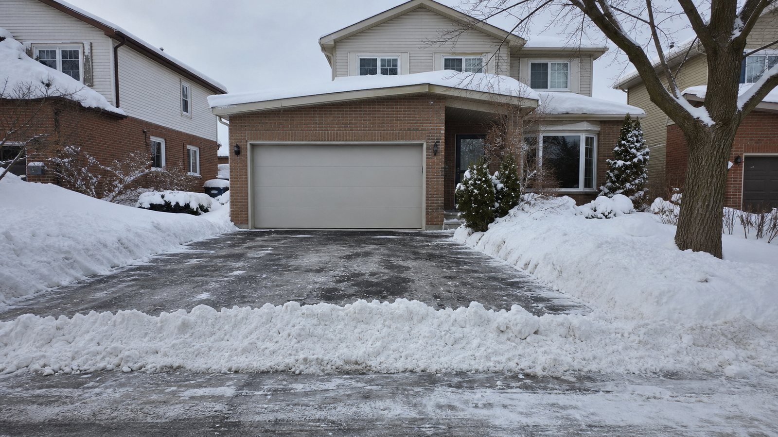 A plow windrow across the end of a driveway on an Ottawa street